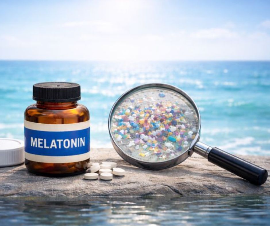 Microplastics floating in ocean.