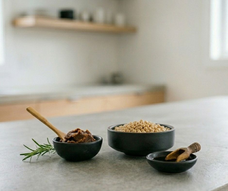 Soy on kitchen counter
